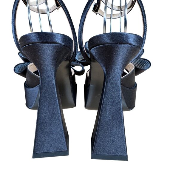 Mach & Mach Black Satin Le Cadeau Square Toe Crystal Bow Platform Sandals EU 39 - Picture 7 of 11